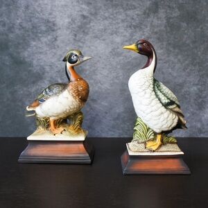 Vintage Mid Century Large Hand Painted Porcelain Duck Figurine Statue Pair
